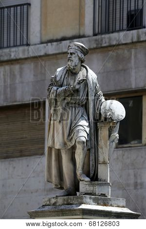 PARMA, ITALY - MAY 01, 2014: Parmigianino statue. Parma is famous for its ham, cheese and architecture. It is home to the University of Parma, one of the oldest universities in the world. 