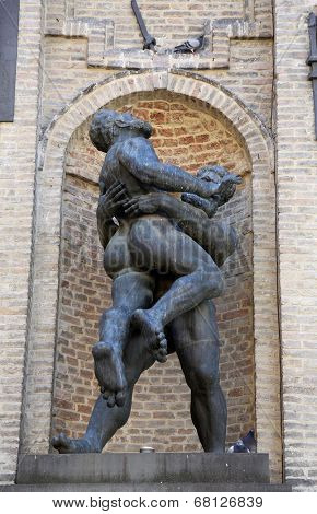 PARMA, ITALY - MAY 01,2014: Hercules and Hanteus. Parma is famous for its ham, cheese and architecture. It is home to the University of Parma, one of the oldest universities in the world.