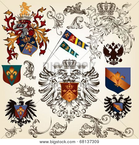 Collection Of Vector Heraldic Elements For Design