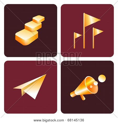 Luxury gold vector set of  business 3d icons.