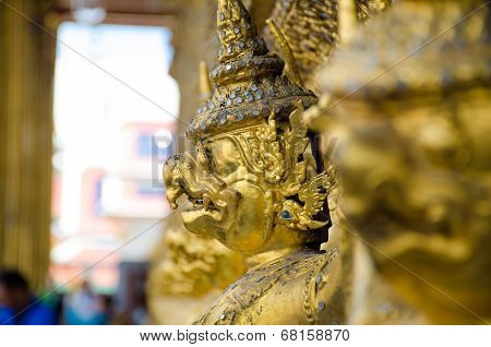 Close Up  Face Of Garuda Decoration On Chapel Base At Grand Palace, Royal Temple Of  Wat Phrakaew Bu