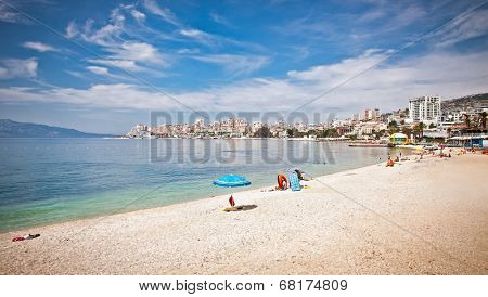 Pablic beach in Saranda, Albania. Saranda is one of the most important and most popular resorts on the Albanian coast.