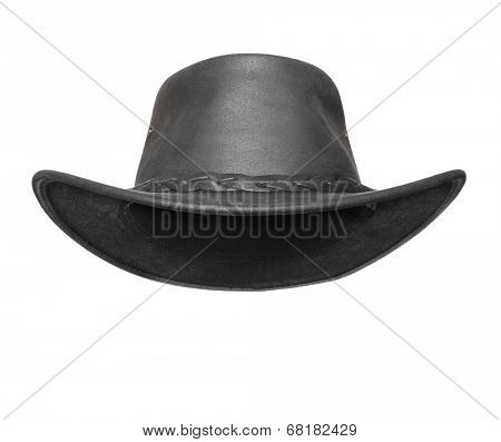 Black leather australian hat with space for your funny face.