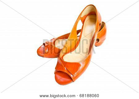 Woman Orange Leather Shoes.