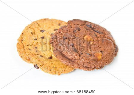 Chocolate Chip Cookies Isolated On White.