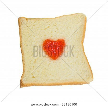 Fruit Jam Heart Shape On Slice Bread.