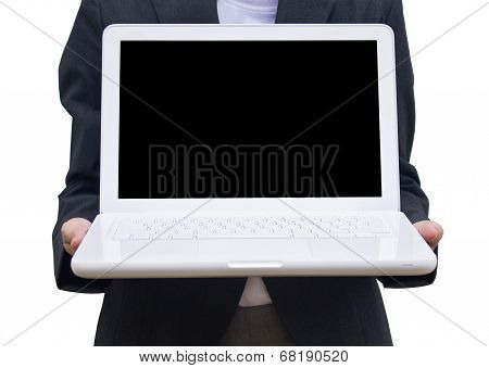 Businesswoman With White Laptop.