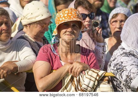 TIKHVIN, RUSSIA - JULY 9, 2014: Celebrations on the occasion of the 10th anniversary of the return of the Tikhvin icon of the Mother of God, Procession and divine Liturgy in Uspensky monastery.