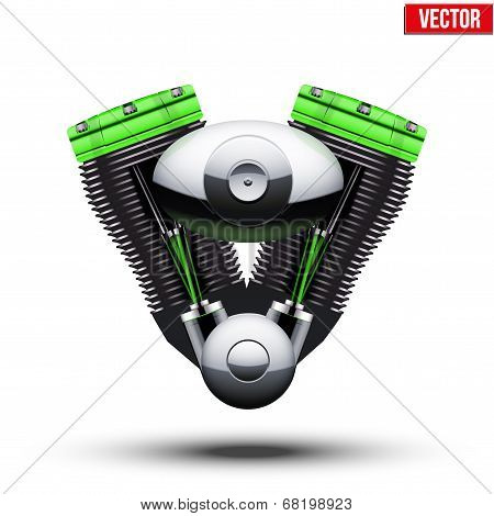 Bio green motorcycle engine. Vector Illustration.