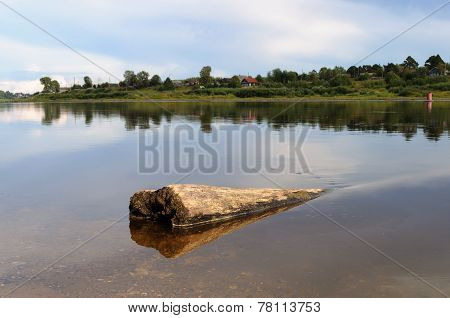 Sunken Logs In The River At Sunset