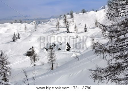 Wooden House Under Snow