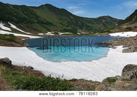 Mountains And Blue Lake On The Kamchatka Peninsula