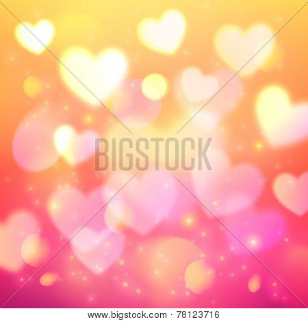 Shining bokeh effect hearts pink background