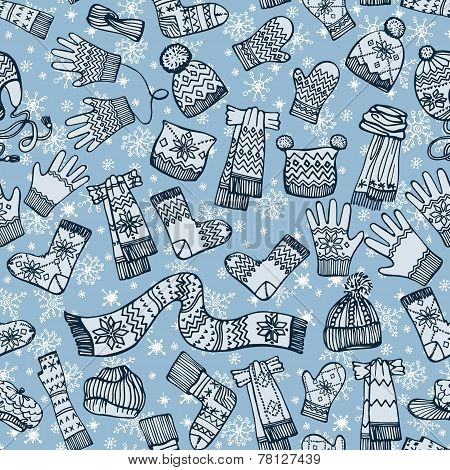 Knitted clothing accessories seamless pattern.Sketchy