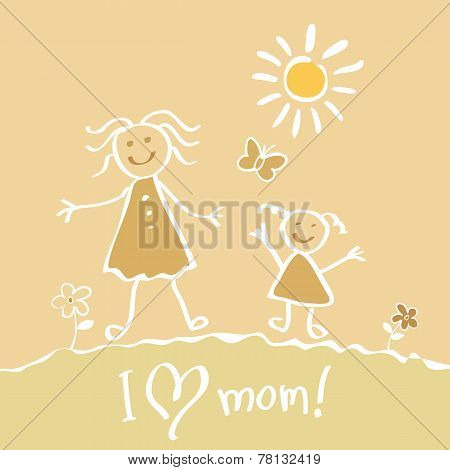 Kids Drawing. The Mother's Day vector heart happy