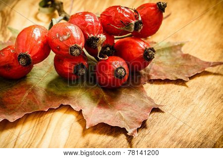 Hawthorn On Wooden Table Background