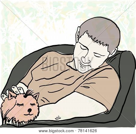 Man and puppy.