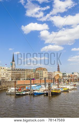 Boats In A Canal In The Baumwall Area In Hamburg,