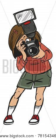Funny vector cartoon colorfull girl makes photo.isolated background
