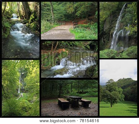 Landscape Collage Of Bad Urach With Waterfall