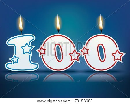 Birthday candle number 100 with flame - eps 10 vector illustration
