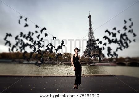 Girl And A Flock Of Crows