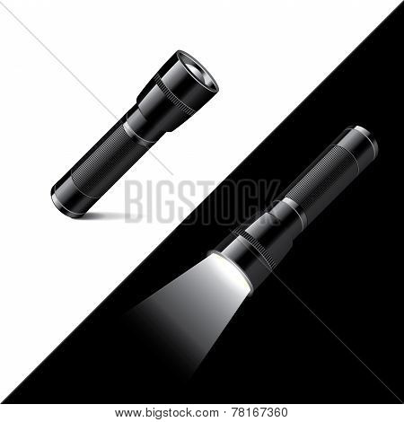 Flashlight Isolated On White And Black Vector