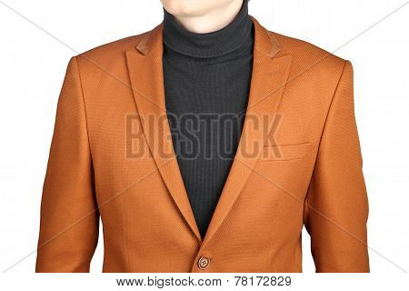 Brown Men's Blazer, Isolated On White Background.