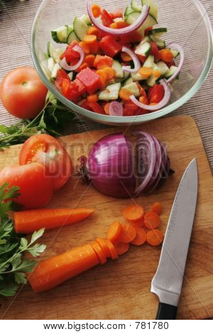 Cooking a salad.