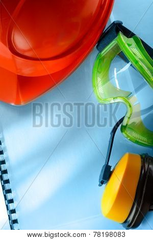 Safety Goggles, Earphones And Helmet