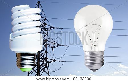 Fluorescent Light Bulb And Incandescent