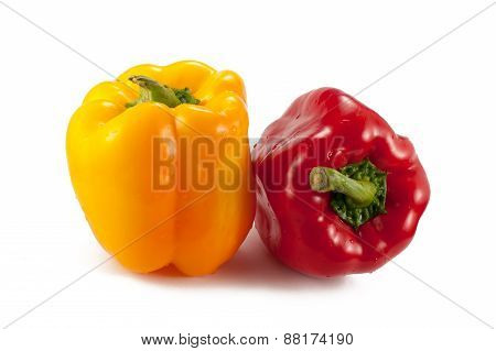 Red and yellow pepper isolated on white background