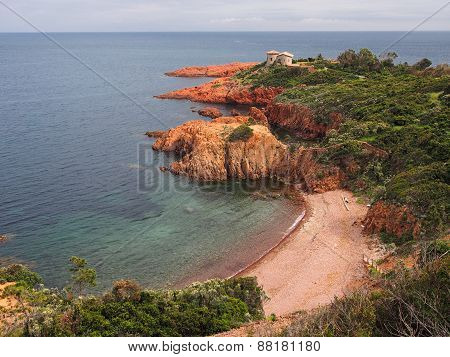 Esterel red rocks coast on French Riviera