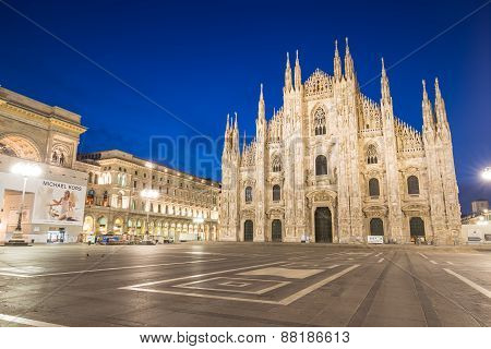Twilight Of Duomo Milan Cathedral In Italy.