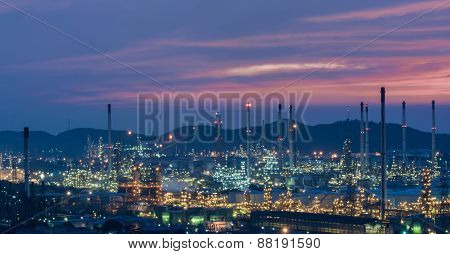 Oil Refinery Power Station At Twilight
