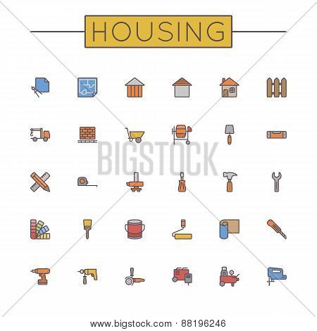 Vector Colored Housing Line Icons