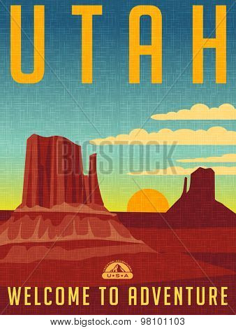 Retro illustrated travel poster for Utah