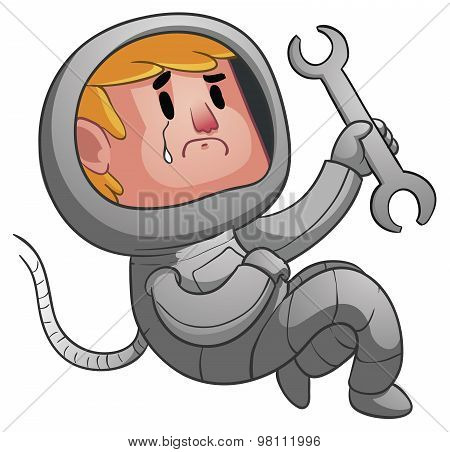 Sad Astronaut Holding A Wrench