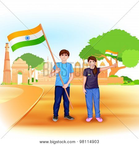 People with Indian flag