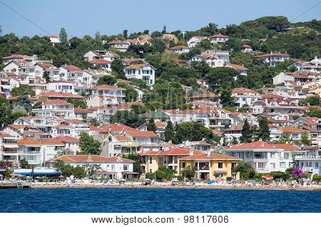 View Of Princes Islands Of Burgaz Adasi Hillside With Luxury Residential Housing On Coast, Turkey