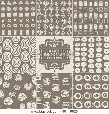 Vector seamless simple pattern set. Repeating background.