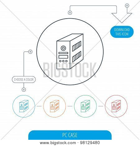 Computer server icon. PC case or tower sign.