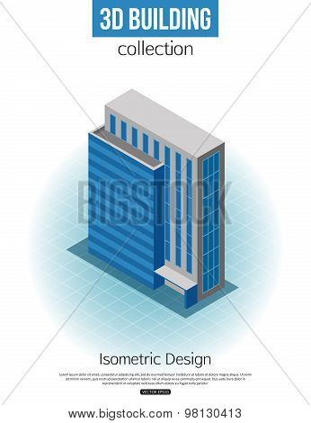3d isometric tall building icon for map building and city constucting. Real estate concept.