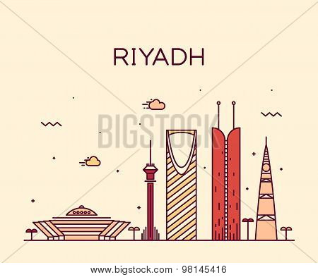 Riyadh skyline trendy vector illustration linear