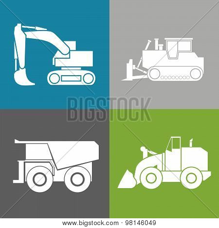 Tractor, Excavator, Bulldozer, Crawler Set , Wheeled And Continuous Track With Blade And Backhoe.