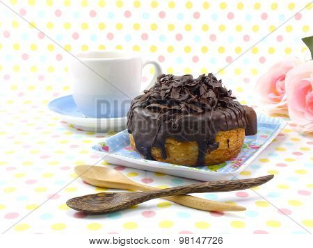 Donut-cronut With Chocolate Flavor Selective Focus Delicious Sweet Dessert