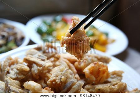 Chinese cooking fried food 