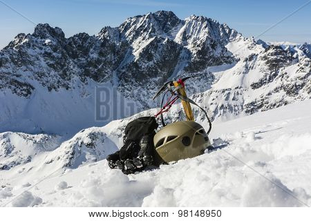 Helmet, Gloves And Ice Axe