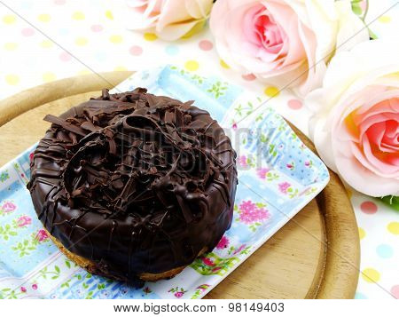 Donut-cronut With Chocolate Flavor Selective Focus Delicious Sweet Dessert