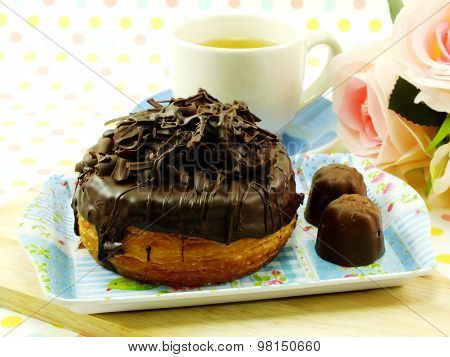 Donut-cronut With Chocolate Flavor Selective Focus Delicious Sweet Dessert